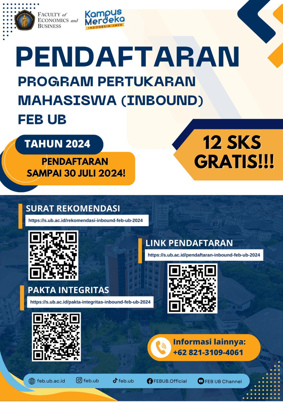 Pendaftaran Program Pertukaran Mahasiswa Inbound Feb Ub 2024 