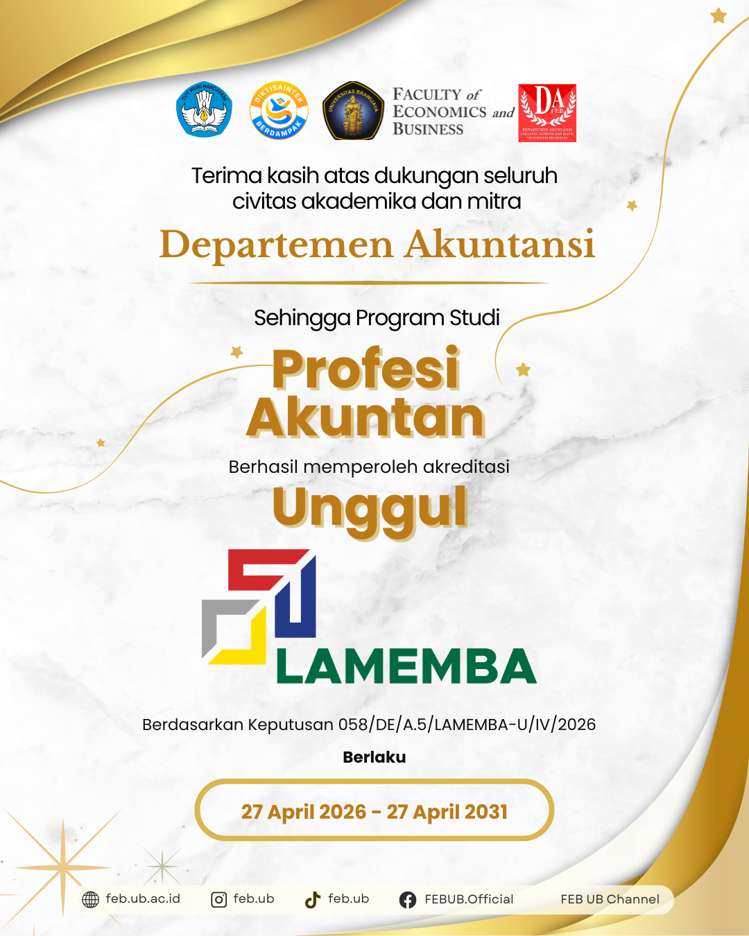 Program Studi Profesi Akuntan Universitas Brawijaya Resmi Raih Akreditasi Unggul dari LAMEMBA